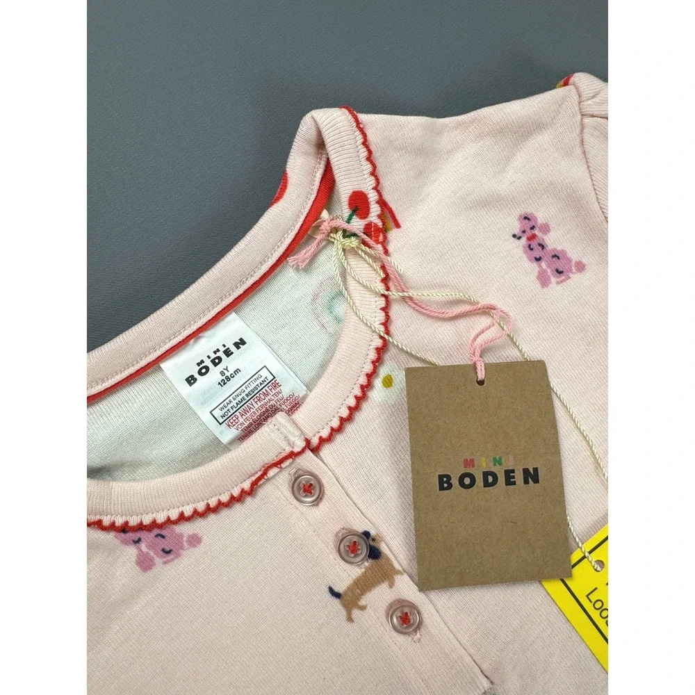 Mini Boden Pajama Set Flowers and Dogs Pink 8Y New With Tags